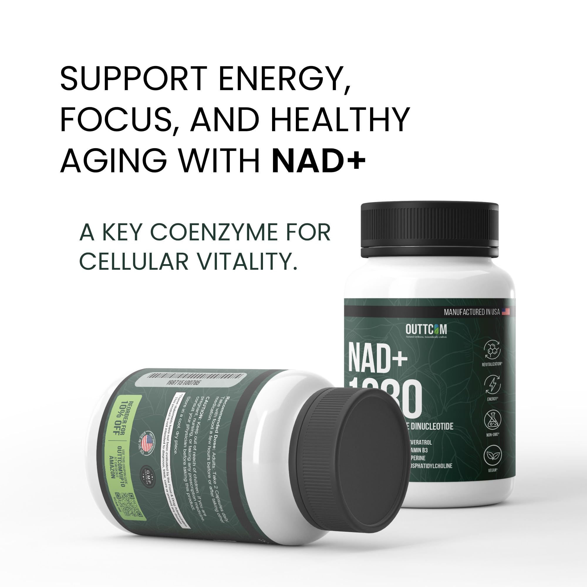 Two bottles of NAD+1080 supplement